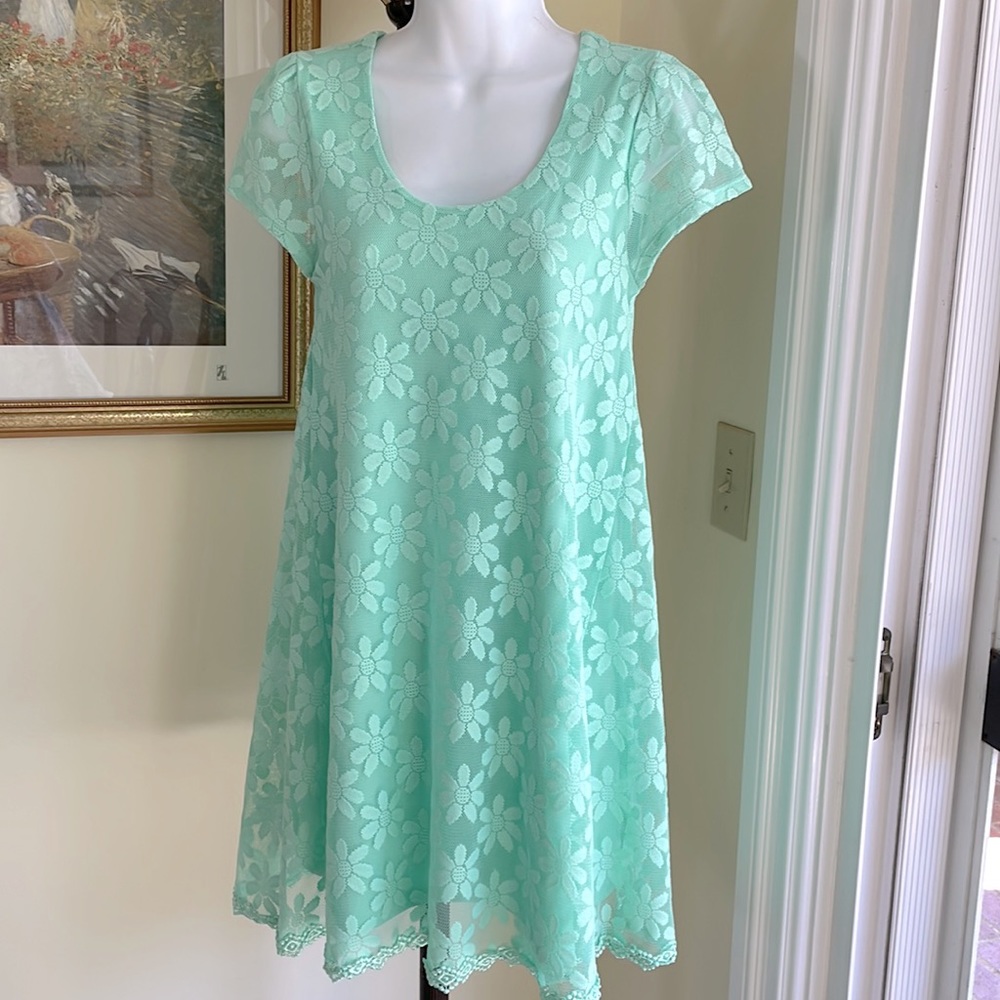 KIMCHI BLUE LACE DRESS EXCELLENT CONDITION SIZE S COLOR MINT GREEN DAISY MOTIF